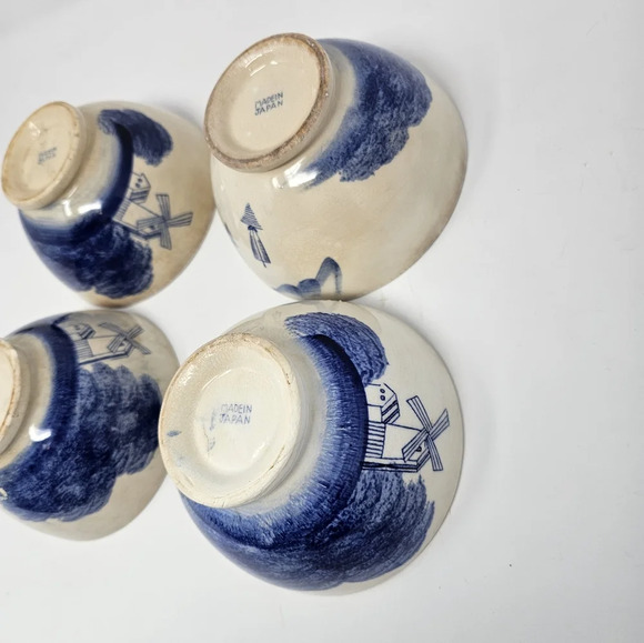 Vintage Blue Delft? Windmill Bowl Holland Scenes Set of 4 Bowls Made In Japan - Picture 7 of 12